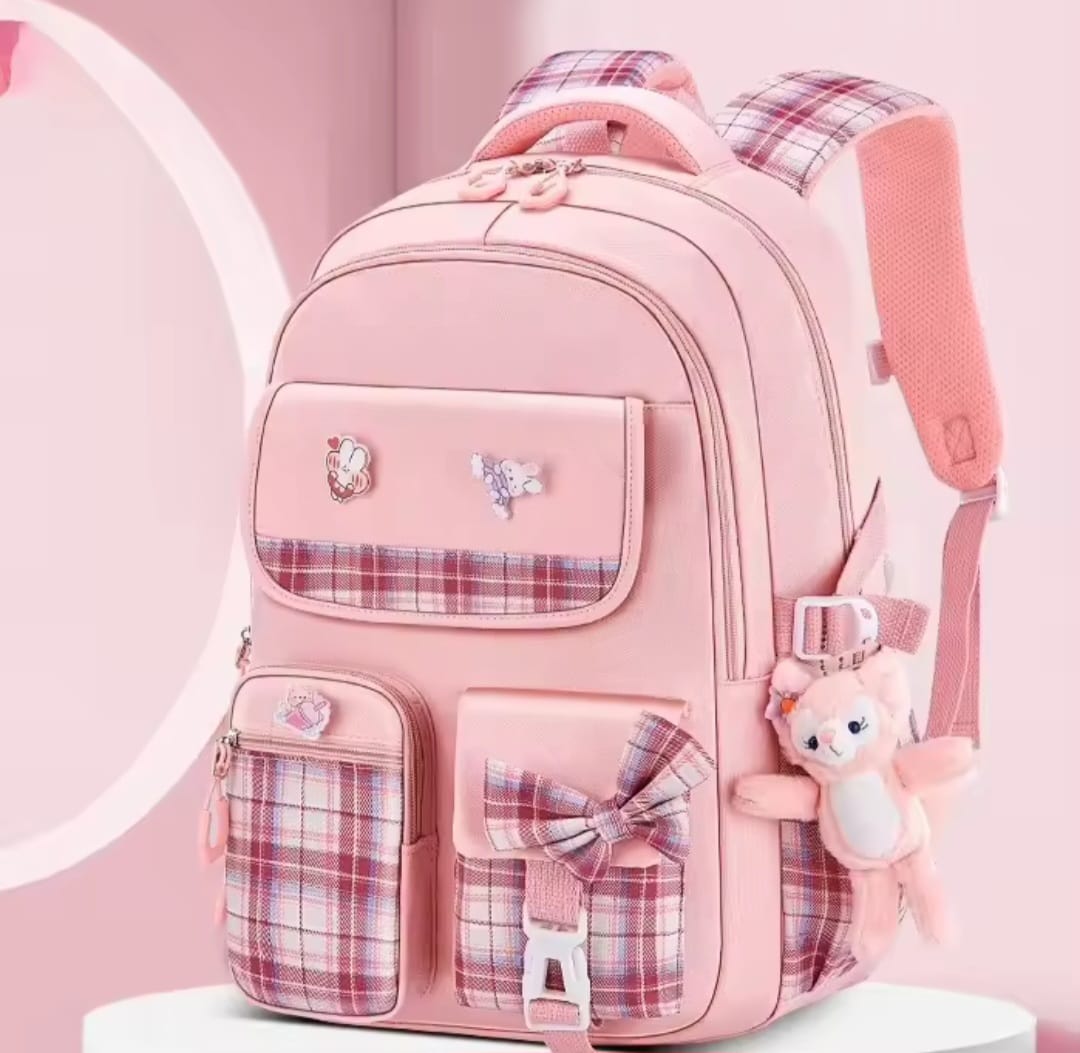 Checkered Student Backpack – Spine Protection School Bag for Kids