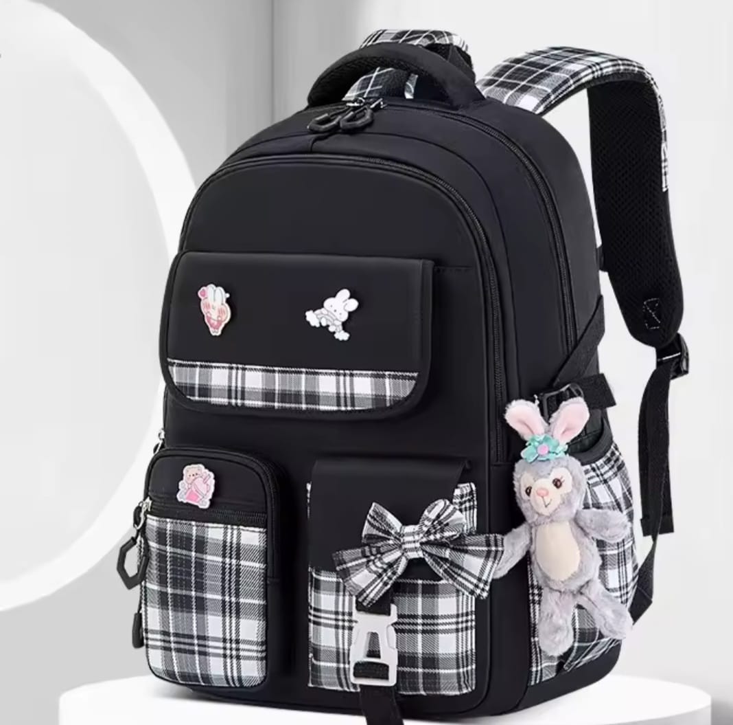 Checkered Student Backpack – Spine Protection School Bag for Kids