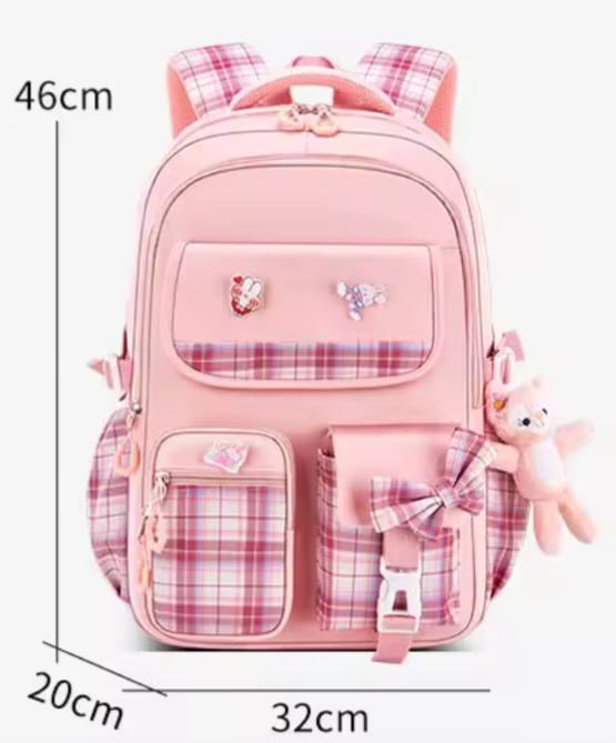 Checkered Student Backpack – Spine Protection School Bag for Kids