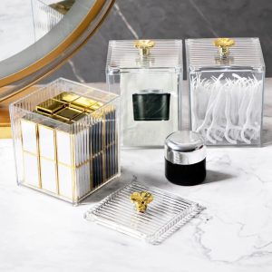 Multifunction Makeup Cotton Pad Storage Box – Acrylic Cotton Swab & Lipstick Organizer