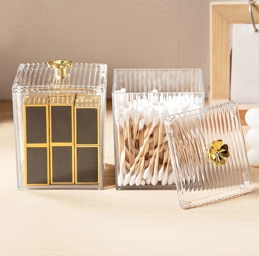 Multifunction Makeup Cotton Pad Storage Box – Acrylic Cotton Swab & Lipstick Organizer