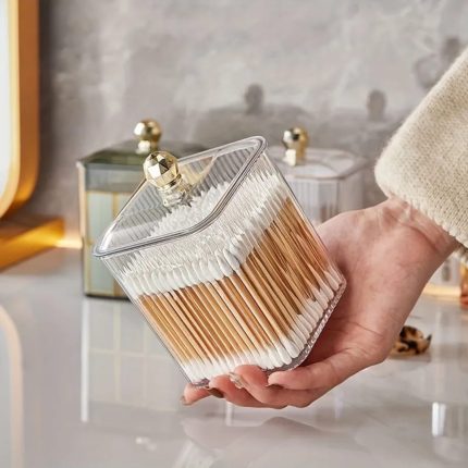 Transparent Cotton Swab Storage Box – Dust-Proof Acrylic Makeup Organizer for Vanity & Bathroom