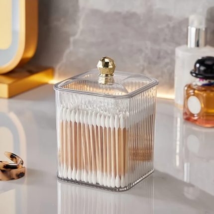 Transparent Cotton Swab Storage Box – Dust-Proof Acrylic Makeup Organizer for Vanity & Bathroom
