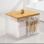 Acrylic Earbuds Organizer With Bamboo Cover | Partitioned Vanity & Bathroom Organizer