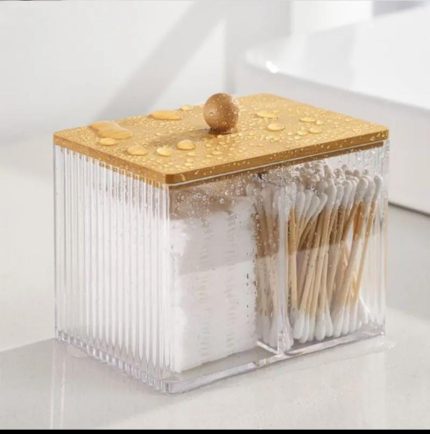 Acrylic Earbuds Organizer With Bamboo Cover | Partitioned Vanity & Bathroom Organizer