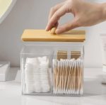 Acrylic Earbuds Organizer With Bamboo Cover | Partitioned Vanity & Bathroom Organizer