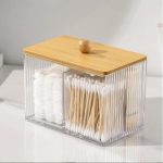 Acrylic Earbuds Organizer With Bamboo Cover | Partitioned Vanity & Bathroom Organizer
