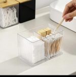 Acrylic Earbuds Organizer With Bamboo Cover | Partitioned Vanity & Bathroom Organizer