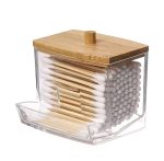 Cotton Swab Dispenser & Transparent Acrylic Make-Up Storage Organizer with Dust-Proof Lid