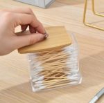 Cotton Swab Dispenser & Transparent Acrylic Make-Up Storage Organizer with Dust-Proof Lid
