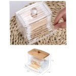 Cotton Swab Dispenser & Transparent Acrylic Make-Up Storage Organizer with Dust-Proof Lid