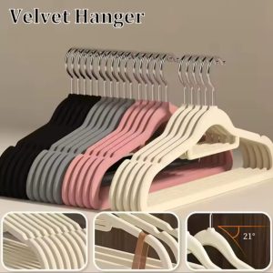 10 pcs Velvet Non-Slip Hangers with Tie Bar – Heavy Duty Flocked Clothes Hangers