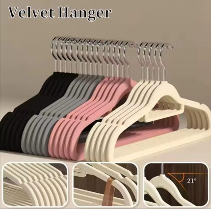 10 pcs Velvet Non-Slip Hangers with Tie Bar – Heavy Duty Flocked Clothes Hangers