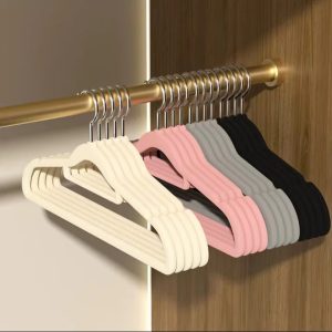 10 pcs Velvet Non-Slip Hangers with Tie Bar – Heavy Duty Flocked Clothes Hangers