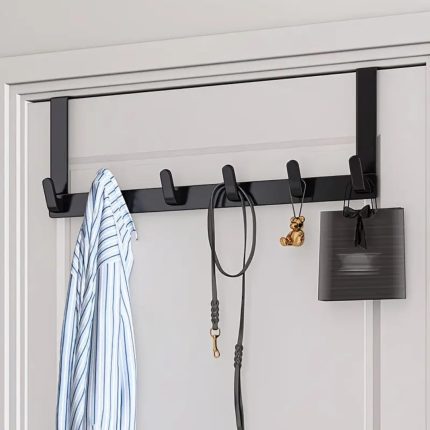 Versatile Heavy-Duty Over-The-Door Rack – Space-Saving Black Metal Closet Organizer