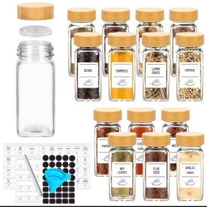 16 PCS Premium Thick Glass Storage Jars With Bamboo Lids – 120ML Airtight Spice Jars