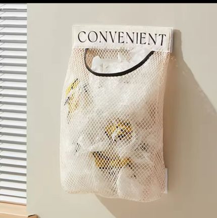 Mesh Hanging Storage Bags/Kitchen Garbage Bag Storage – Space Saving Wall Mounted Organizer