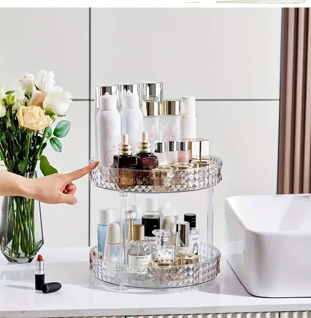 2-Tier Diamond Pattern Rotating Lazy Susan Organizer with Gold Handles 2-Tier Diamond Pattern Rotating Lazy Susan Organizer with Gold Handles