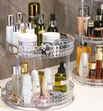 2-Tier Diamond Pattern Rotating Lazy Susan Organizer with Gold Handles