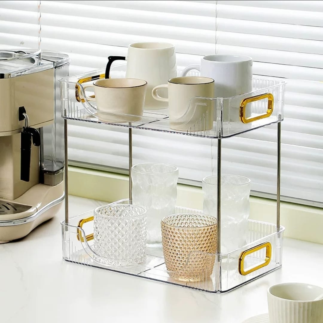 2 Layer Multipurpose Gold Organiser / Storage Jewelry Holder Cosmetics Vanity Tray