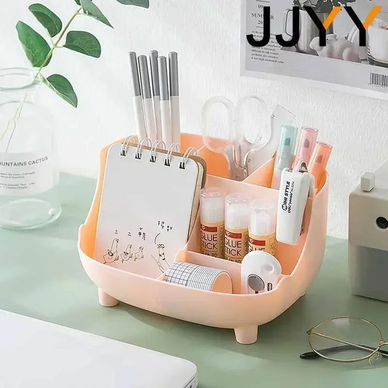 6 Grid Multifunctional Desktop Organizer for Pencils, Makeup & Office Stationery – Blue, Peach White