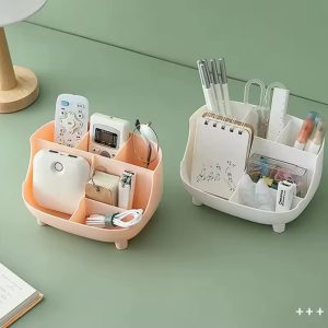 6 Grid Multifunctional Desktop Organizer for Pencils, Makeup & Office Stationery – Blue, Peach White