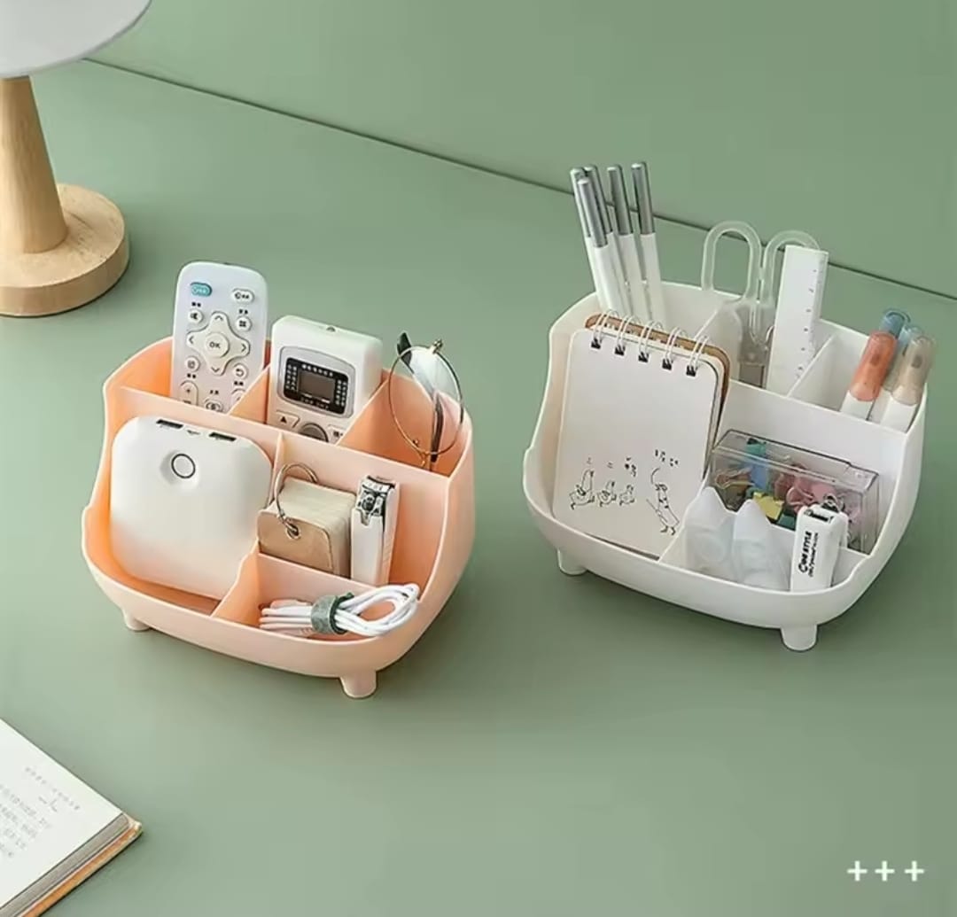 6 Grid Multifunctional Desktop Organizer for Pencils, Makeup & Office Stationery – Blue, Peach White
