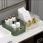 Multipurpose Spice Makeup Bathroom Organizer Basket – Clear & Green Storage Basket 27x21x10cm