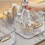 Multipurpose Spice Makeup Bathroom Organizer Basket – Clear & Green Storage Basket 27x21x10cm