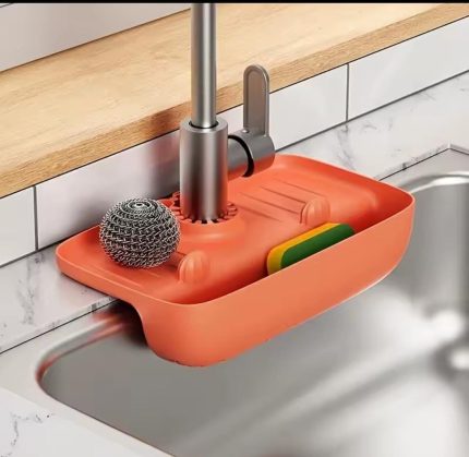 Kitchen Sink Mat With Slope Design – Anti-Slip Drainage Mat With Sponge Holder & Drain Basket