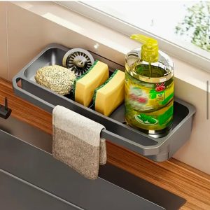 Wall-Mounted Sink Caddy Organizer with Drip Tray & Dish Cloth Holder