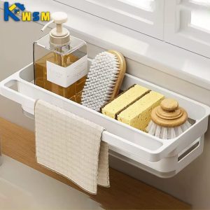 Wall-Mounted Sink Caddy Organizer with Drip Tray & Dish Cloth Holder