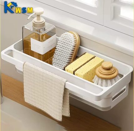 Wall-Mounted Sink Caddy Organizer with Drip Tray & Dish Cloth Holder