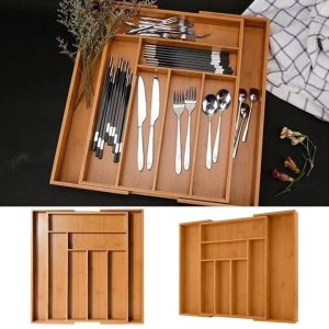 Multifunctional Bamboo Drawer Organizer – Expandable Eco-Friendly Cutlery & Kitchen Storage Tray
