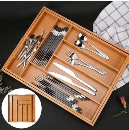 Multifunctional Bamboo Drawer Organizer – Expandable Eco-Friendly Cutlery & Kitchen Storage Tray