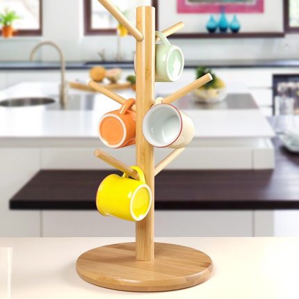 Creative Bamboo Cup Holder Stand | Stylish 6-Claw Mug Tree Rack for Kitchen Organization in Kenya