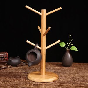 Creative Bamboo Cup Holder Stand | Stylish 6-Claw Mug Tree Rack for Kitchen Organization in Kenya