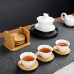 Elegant Bamboo Coaster Set with Holder – Eco-Friendly Heat Resistant Drink Coasters