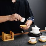 Elegant Bamboo Coaster Set with Holder – Eco-Friendly Heat Resistant Drink Coasters