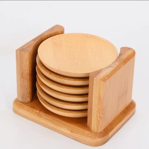 Elegant Bamboo Coaster Set with Holder – Eco-Friendly Heat Resistant Drink Coasters