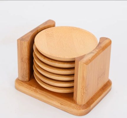 Elegant Bamboo Coaster Set with Holder – Eco-Friendly Heat Resistant Drink Coasters