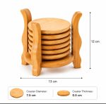 Creative Bamboo Coasters with 6-Claw Cup Storage Rack – Stylish & Space Saving Table Coasters