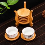 Creative Bamboo Coasters with 6-Claw Cup Storage Rack – Stylish & Space Saving Table Coasters