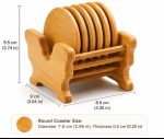 Bamboo Coaster Set with Holder Stand – Elegant Heat Resistant Drink Coasters for Tables