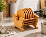 Bamboo Coaster Set with Holder Stand – Elegant Heat Resistant Drink Coasters for Tables