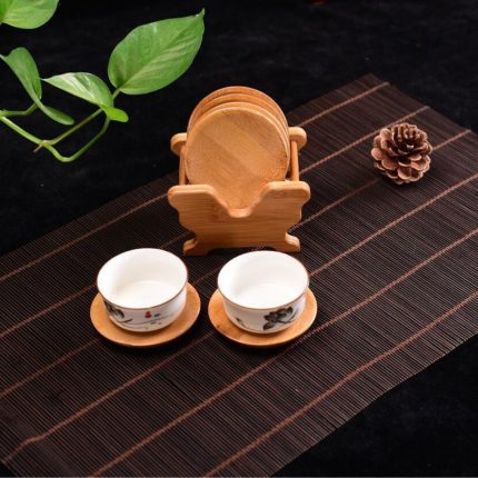 Bamboo Coaster Set with Holder Stand – Elegant Heat Resistant Drink Coasters for Tables