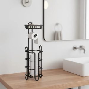 Heavy Duty Tissue Stand / Holder – Rust Resistant Carbon Steel Tissue Paper Roll Holder in Black