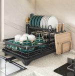 2 Tier Foldable Dish Drying Rack with Drip Tray | Carbon Steel Kitchen Rack