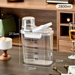 Airtight Transparent Food Storage Container 2800ml with Easy-Press Lid & Measuring Scale
