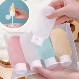 4pcs/Set Travel Bottle Set 60ml – Refillable Silicone Shampoo & Lotion Containers Leak-Proof